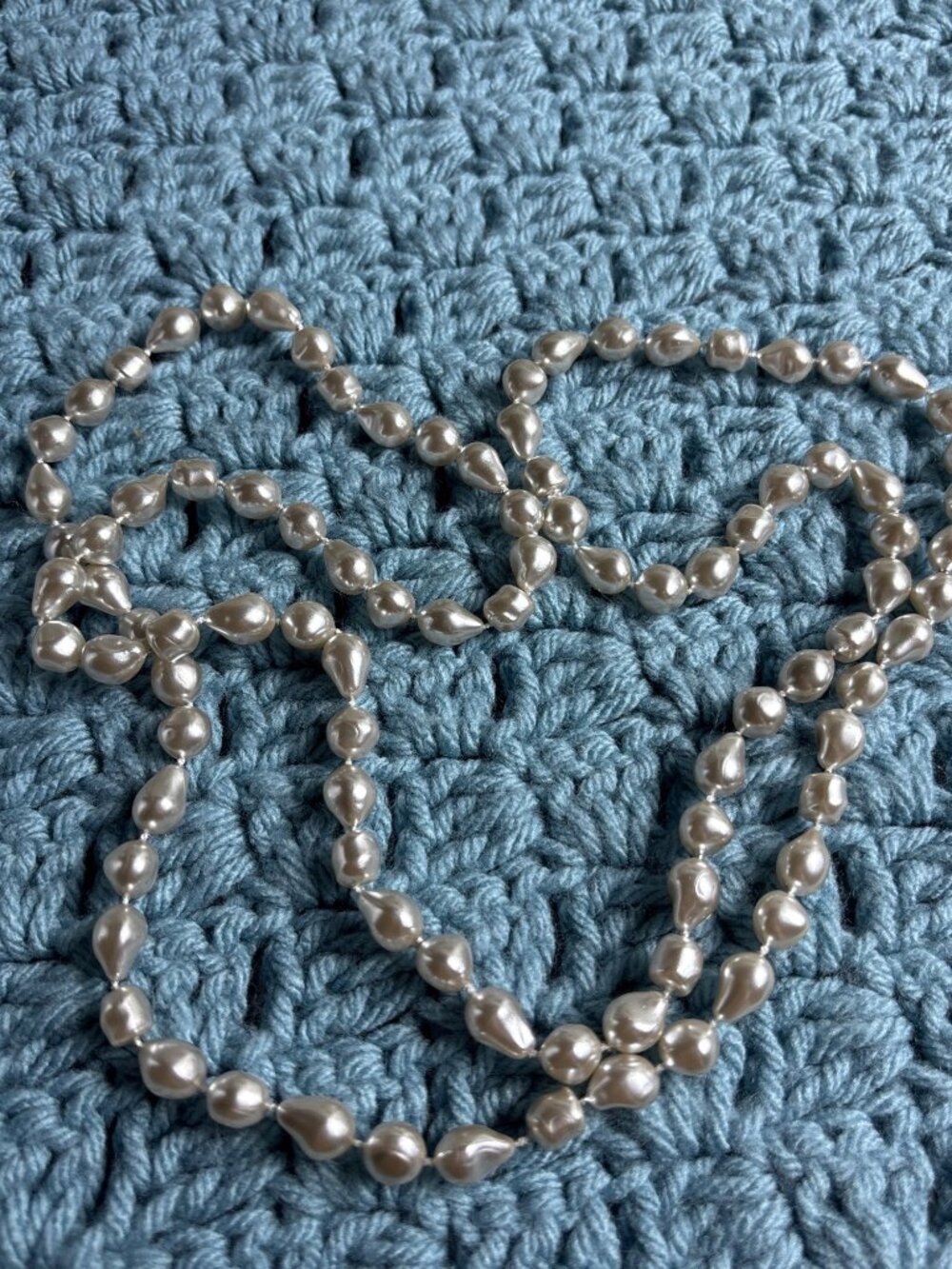 Light Grey Abstract Faux Pearl Plastic Beaded Necklace 40 inches Long
